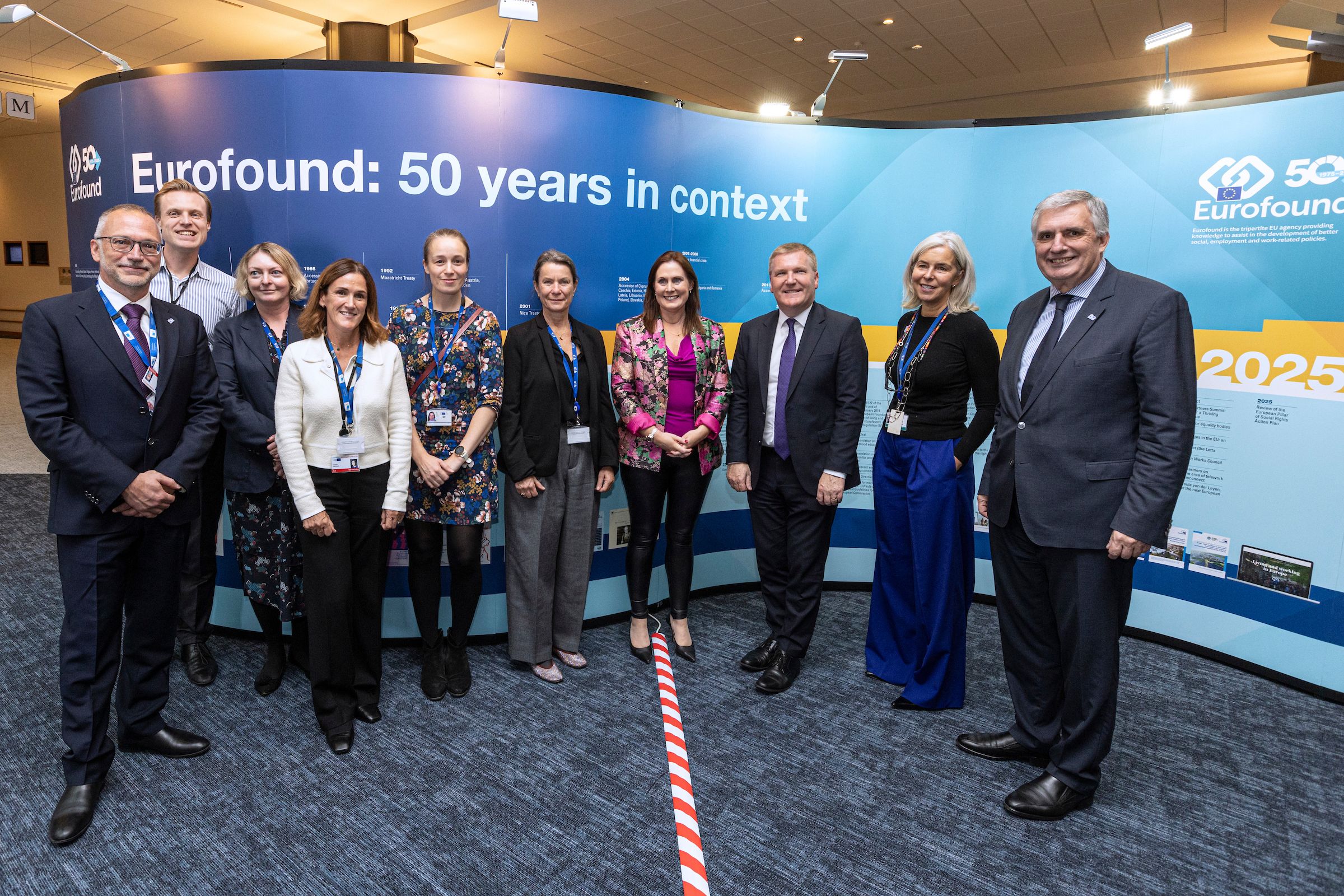 Eurofound staff members with Michael McGrath, Commissioner for Democracy, Justice, and the Rule of Law