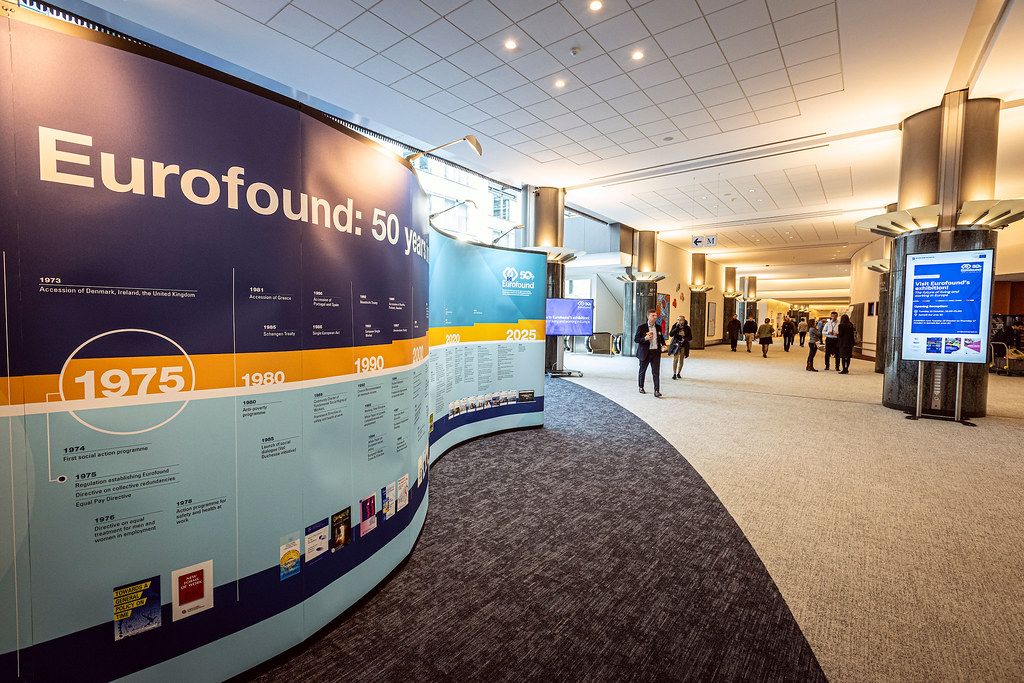 Eurofound serpentine stand in the European Parliament exhibition area